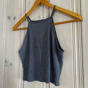 Forever 21 Charcoal Ribbed Halter Tank Top Cropped